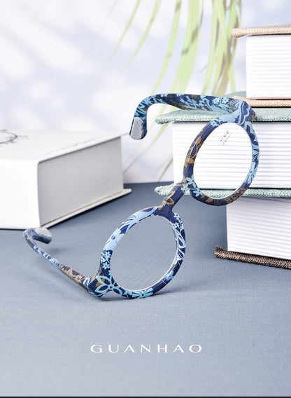 Guanhao Brand Men Reading Glasses Vintage Round Frame Clear Elderly Glasses Thick Frame Large Frame Women's Presbyopia Glasses