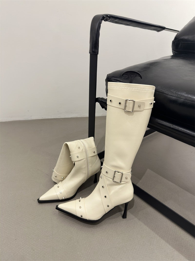 New Style Thin High Heel Women Boots 2024 Pointed Toe Women's High Tube Thinner-looked High Heel Long Boots Zip Boots Mujer D109