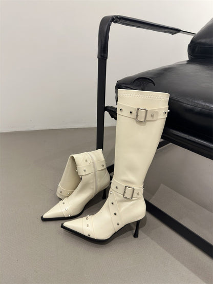 New Style Thin High Heel Women Boots 2024 Pointed Toe Women's High Tube Thinner-looked High Heel Long Boots Zip Boots Mujer D109
