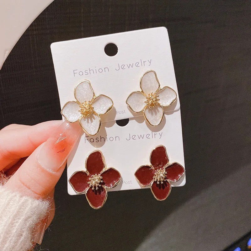 Brincos de Hibisco de Aço Inoxidável para Mulheres Meninas Brincos Vintage Românticos Joias da Moda Elegantes para Festa Presentes