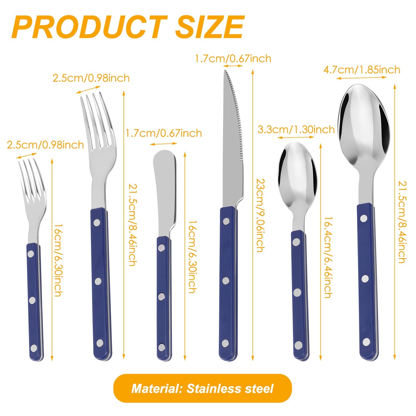 Conjunto de Talheres 6 Peças de Aço Inoxidável Design de Rebite Fino Polimento Faca Garfo e Colher Prata para Cozinha Restaurantes Encontros