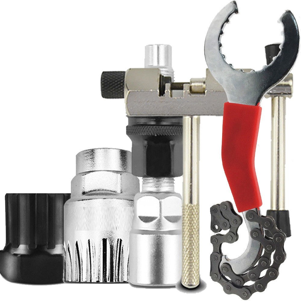 Kit de Ferramentas para Reparo de Bicicletas Extrator de Cassete Extrator de Suporte Ferramenta de Remoção de Volante de Bicicleta Cortador de Corrente Extrator de Pedivela Chave de Bicicleta