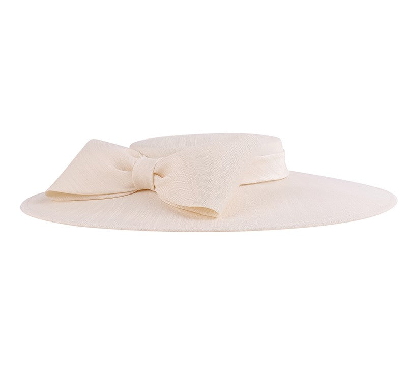 FS Elegante Chapéu de Aba Larga Marfim Feminino Grande Laço Ocasião Formal Kentucky Boné Feminino Casamento Coquetel Festa Fedora de Topo Reto 2024