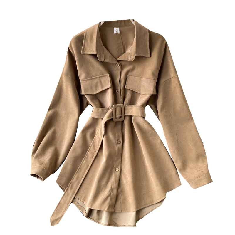 Women Spring Autumn Shirts Retro Cargo Style Pockets Long-Sleeved Shirt Puff Sleeve Bandage Nipped Waist Tops Female PL438