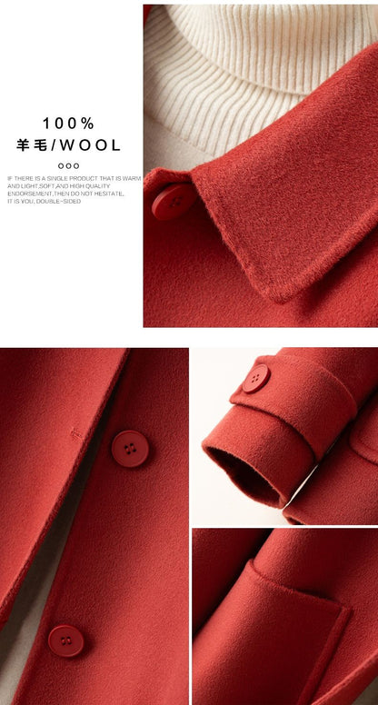 2025 Autumn Winter New Double-Sided Wool Coat Women Section Short Woolen Coats Single-breasted Black Khaki Cardigan Outerwear