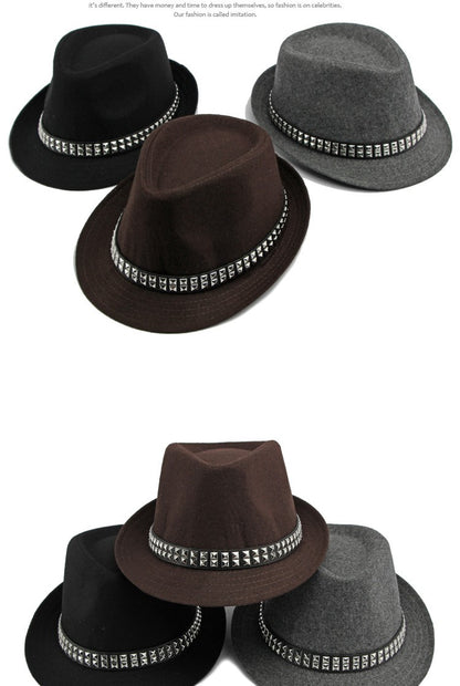 British Retro Jazz Hat Men's Autumn New Black Gentleman Hat Hip-hop Rivet Top Hat Women's Performance Hats