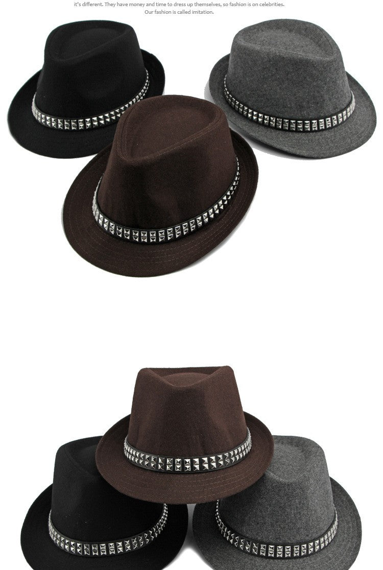 British Retro Jazz Hat Men's Autumn New Black Gentleman Hat Hip-hop Rivet Top Hat Women's Performance Hats