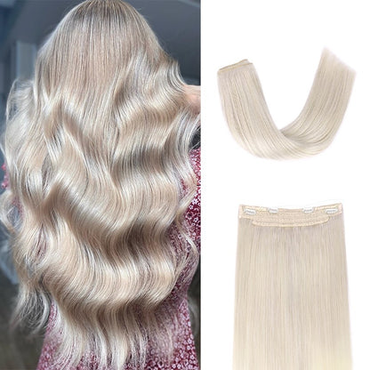Cabelo Humano Liso de Extensão com Fio para Mega Hair, Linha de Pesca, Fusão Natural de Extensões de Cabelo com Clipes, Trama de Extensões para Mulheres