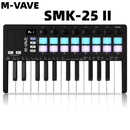 M-VAVE SMK-25 II Teclado Controlador MIDI Pad USB Mini 25 Teclas, 16 Pads de Bateria RGB, 8 Knobs e Produção Musical, Software Incluído