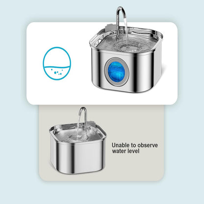 Bebedouro automático para animais de estimação 3,2L em aço inoxidável, fonte inteligente para gatos, dispensador de água para cães com janela visual, tigela de água para animais de estimação