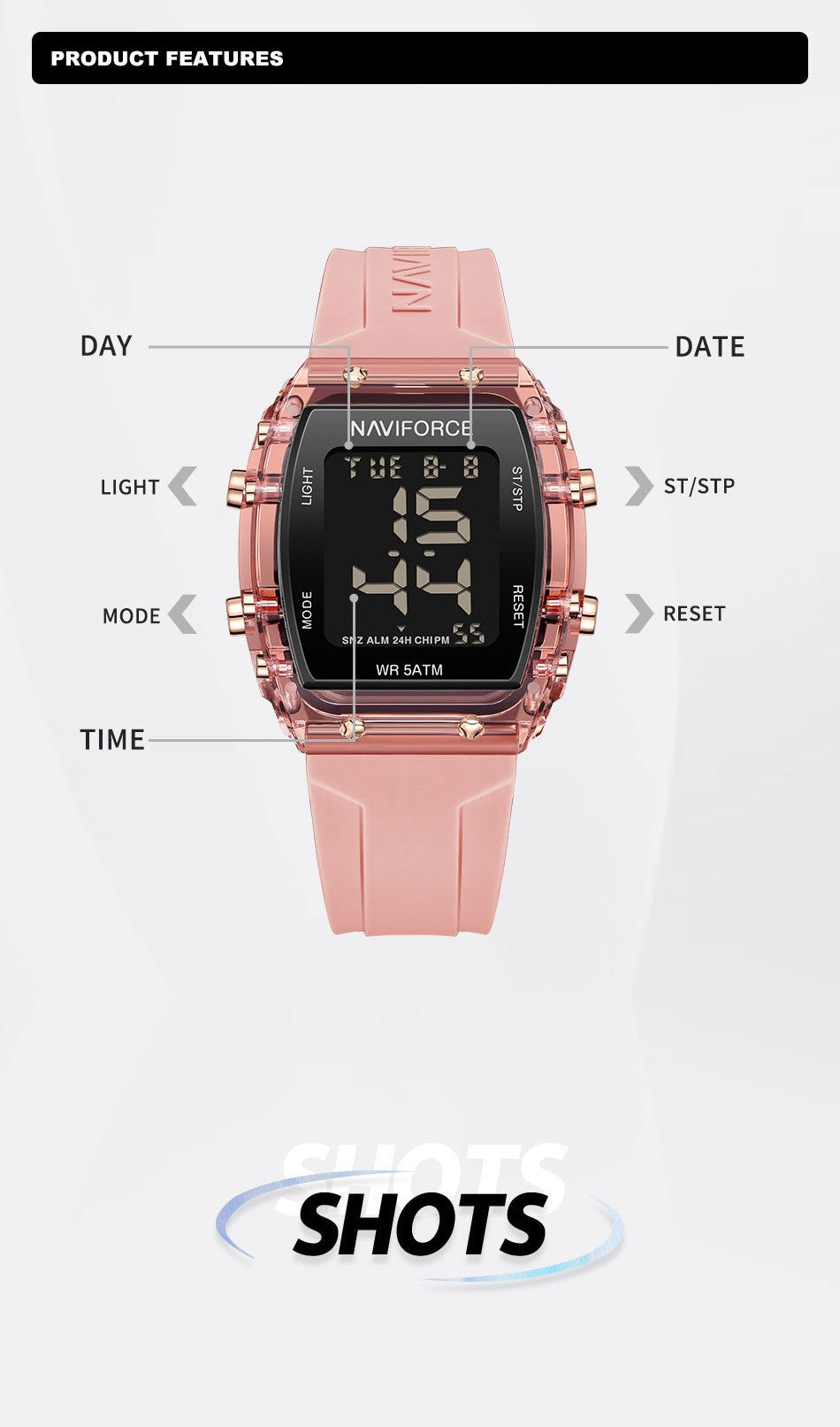 NAVIFORCE Watches for Woman LCD Digital Movement Female Clock Fashion 50m Waterproof Silicone Band Sport Electronic Wristwatches