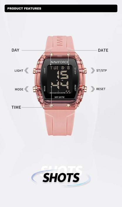 NAVIFORCE Watches for Woman LCD Digital Movement Female Clock Fashion 50m Waterproof Silicone Band Sport Electronic Wristwatches