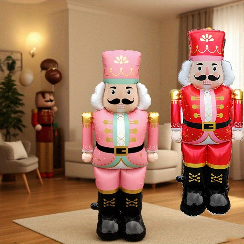 1 Christmas Standing 48-Inch Nutcracker Balloon, Pink and Red Birthday Party Atmosphere Decorations, Indoor/Outdoor Event Props