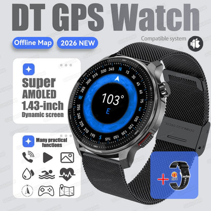 New Outdoors Military T-Rex3 Offline Map GPS SmartWatch 10ATM Waterproof Watch 4GB Memory Compass Voice Call Sports Bracelet Men