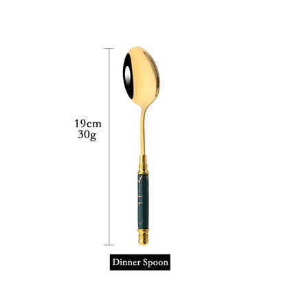 New Green Gold Ceramic Handle Dinnerware Cutlery Set Stainless Steel Tableware Western Knife Fork Spoon Flatware Silverware Set