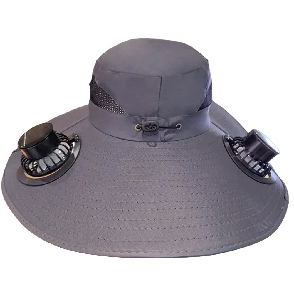 Wide Brim Solar Fan Hat Sun Bucket Hat UV Protection Fishing Hat with 2 Removable Fan Sun Visor Hat for Men Women Fishing