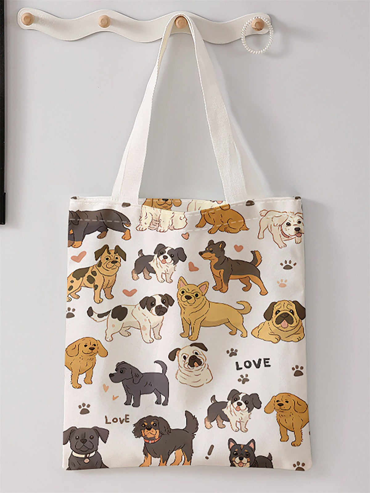 Dog pattern printed casual handbag, reusable fashionable backpack, multifunctional handbag, canvas shopping bag