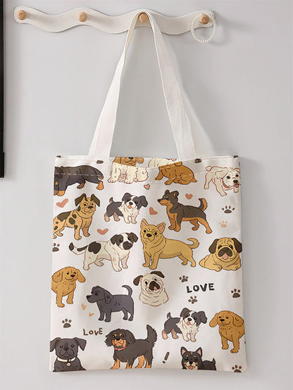 Dog pattern printed casual handbag, reusable fashionable backpack, multifunctional handbag, canvas shopping bag