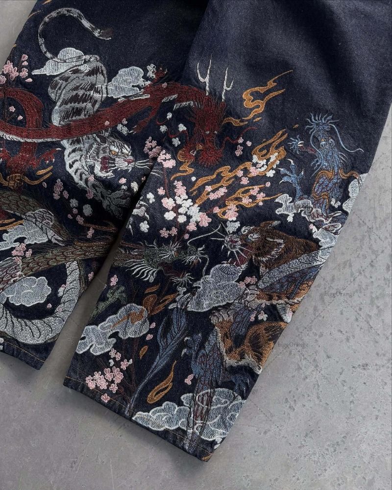 Fashion Harajuku High Street Striped Print Loose Straight High-waisted Pants Men Y2K Casual Hip-hop Oversized Washed Jeans Women
