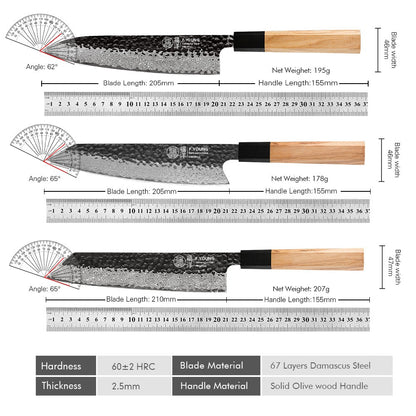F.YOUNG Damascus Steel Kitchen Knives Japanese Hand Forged Chef Knife Vegetable Slicing Sashimi Utility Kitchen Cooking Tools
