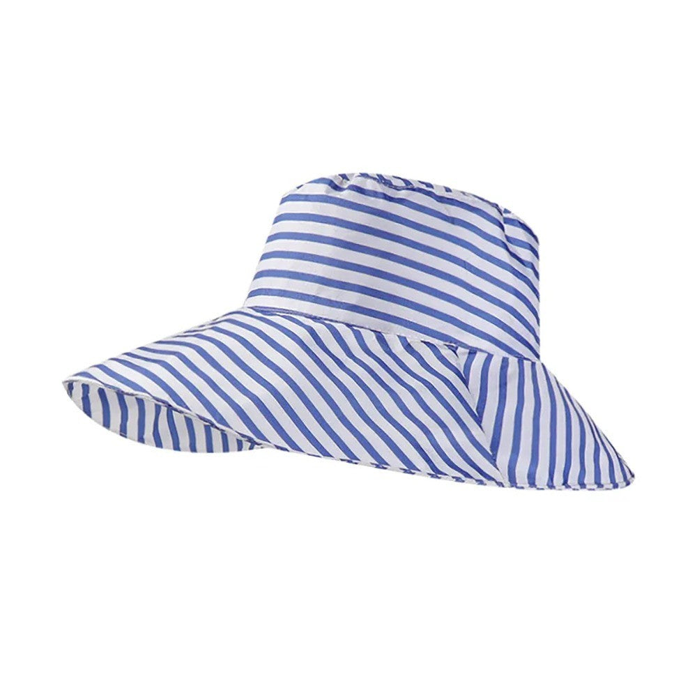 1Pcs Durable Sunproof Striped Bucket Hat Foldable Retro Summer Hat Big Head Circumference Fashion Sunscreen Basin Hat Women