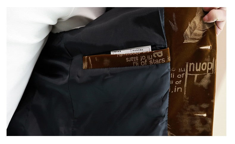 Luxury Retro Velvet Suit Jacket for Men Fashion Slim Fit Stand Collar Blazer Masculino Casual Business Wedding Dress Coat