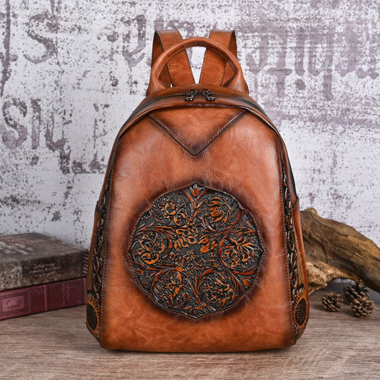 MOTAORA 2025 New Women's Backpack For Women Leather Bag Vintage Embossed Feminina Backpacks Ladies Travel Bags Handmade 9 Colors