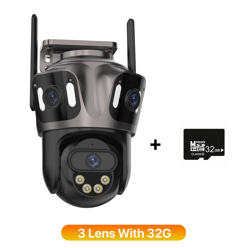 Câmera IP WIFI de Três Telas Externa 4K Lente Dupla Câmera PTZ Detecção Humana por IA Câmera de Segurança de Vídeo CCTV IP66 à Prova D'água iCsee