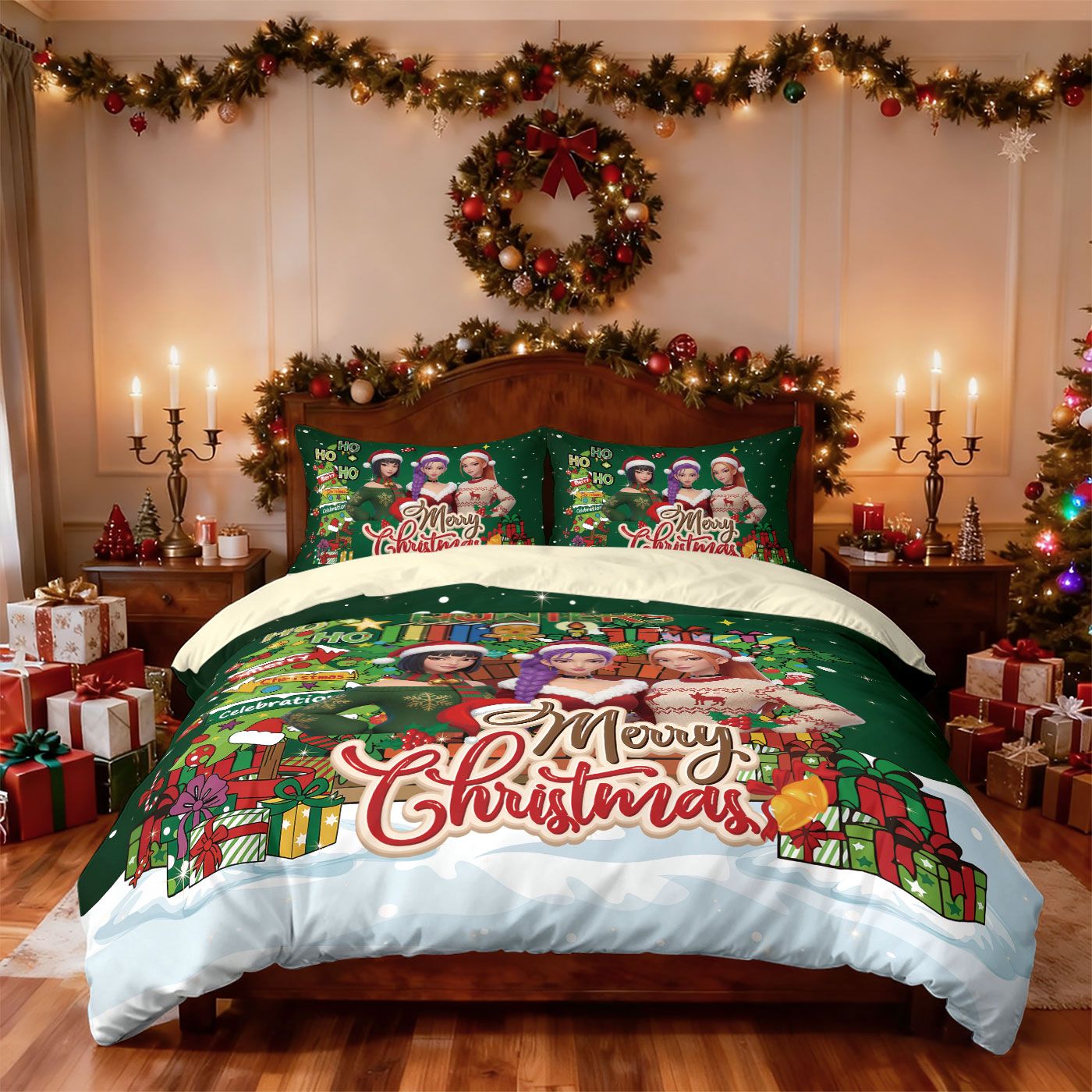 3pcs Christmas K-Pop Demon Hunters print coreless duvet cover set multi size bedroom bedding holiday decoration machine washed