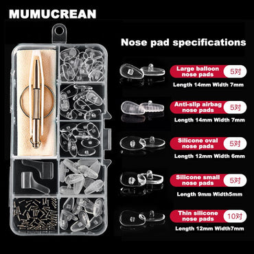 Eyeglass Silicone Nose Pads Replacement Optical Glasses Repair Tool with Screwdriver Tweezers Ear Hooks