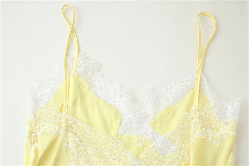 New Lace Mini Spaghetti Strap Dress For Women Irregular Backless Slit Sexy Evening Party Dress Female High Waist Bottom Dresses