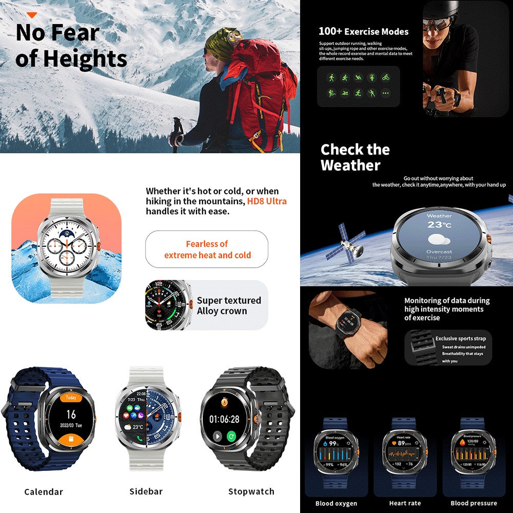 2025 New Watch8 Ultra Smart Watch Classic NFC Health Monitoring  Bluetooth Call 3ATM Waterproof HD Smartwatch For IOS Android