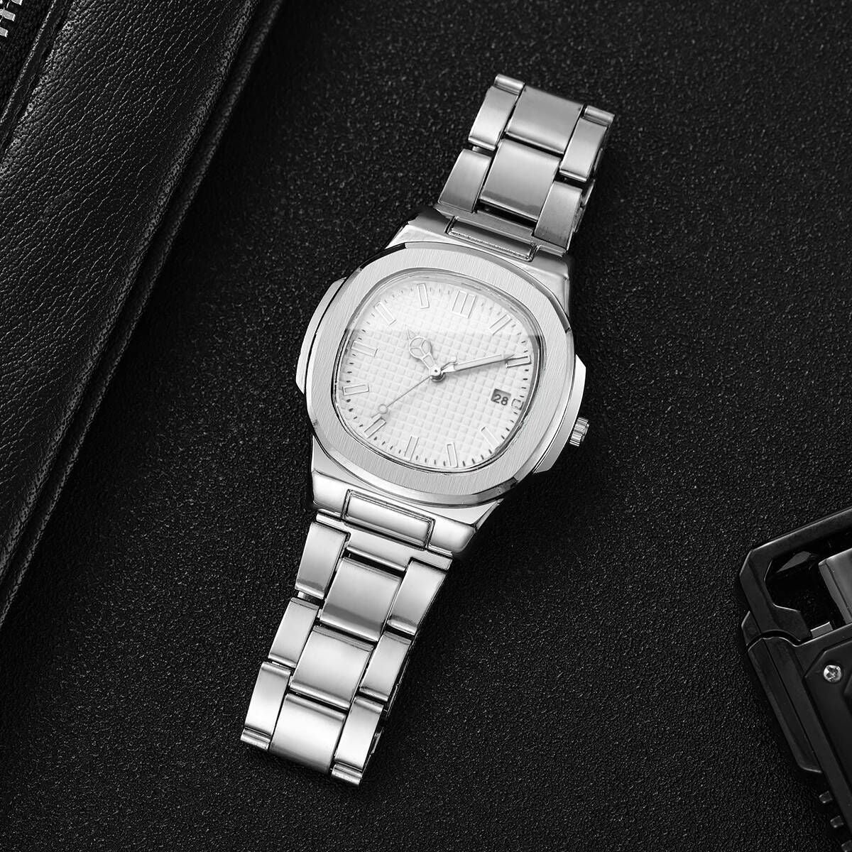 Luxury Square Men Business Watches Calendar Mens Quartz Watch Clock Gift Reloj Hombre?Without Box?