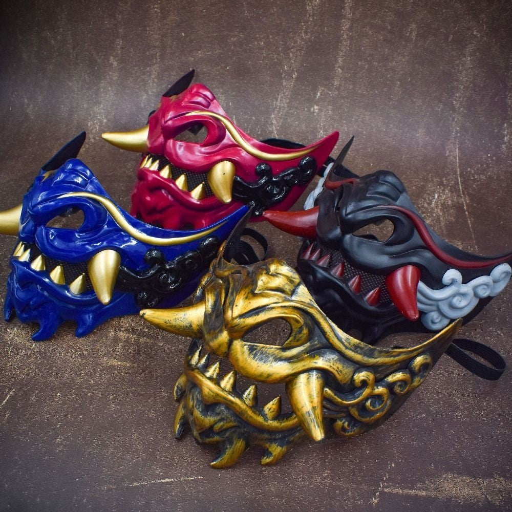 Creative Half Face Cosplay Red Prajna Mask Spooky Funny Samurai Cosplay Mask 3D Masquerade Japanese Mask Toy Children's Toys
