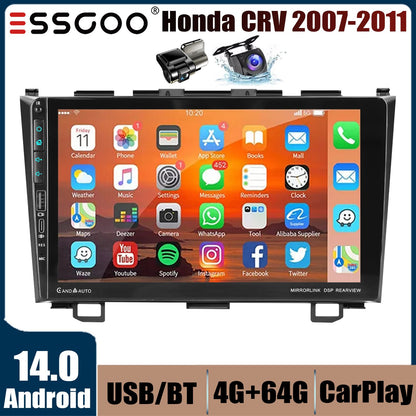 4+64G For Honda CR-V CRV 2007-2011 Android14 Carplay 9" Car Stereo Radio WiFi BT USB GPS Navigation IPS Touch Screen FM/RDS SWC