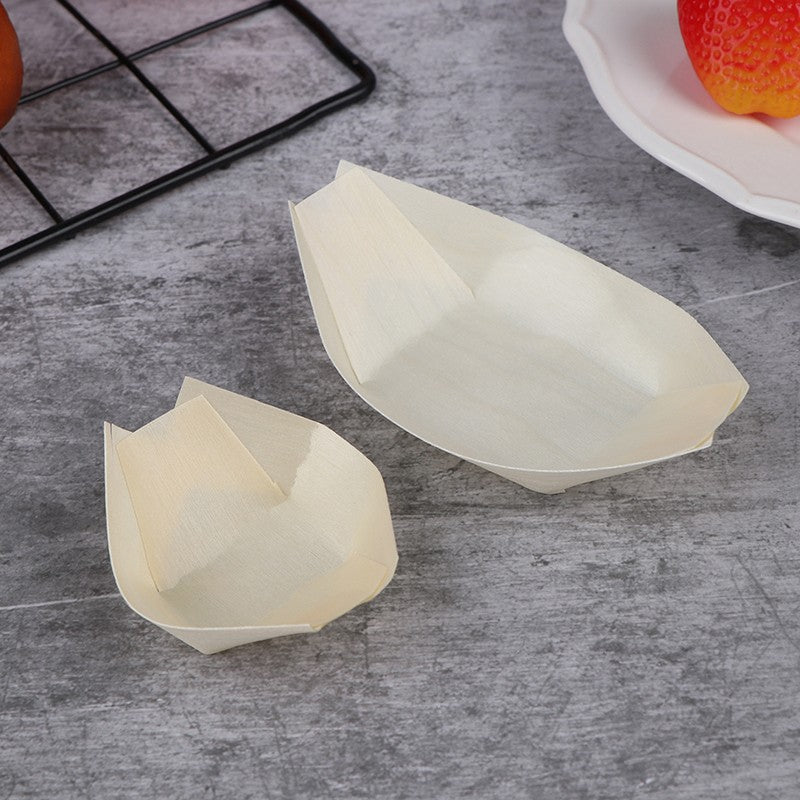 50Pcs Wood Boats Plates Sushi Salad Dessert Bowl Wood Serving Bowl Disposable Sushi Serving Trays Sushi Boat Plates