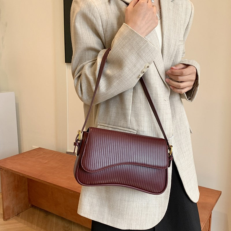 Solid Color Striped Flannel Women Crossbody Bag Quiet Luxury Designer Bag Fashionable Elegant PU Leather Shoulder Bags for Women