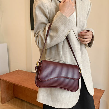 Solid Color Striped Flannel Women Crossbody Bag Quiet Luxury Designer Bag Fashionable Elegant PU Leather Shoulder Bags for Women