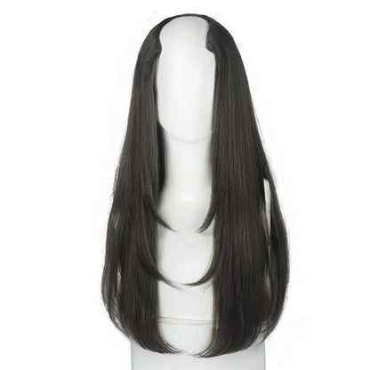 Peruca feminina com botão interno de peça única, cabelo encaracolado longo em camadas, aplique em V