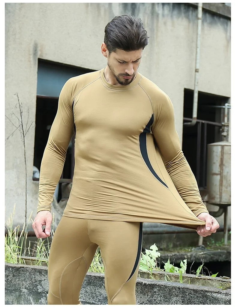 Men's Winter Thermal Fleece Tracksuit for Outdoor Training Quick Dry Camouflage Tactical Uniforms Slim Fit Running Underwear Set