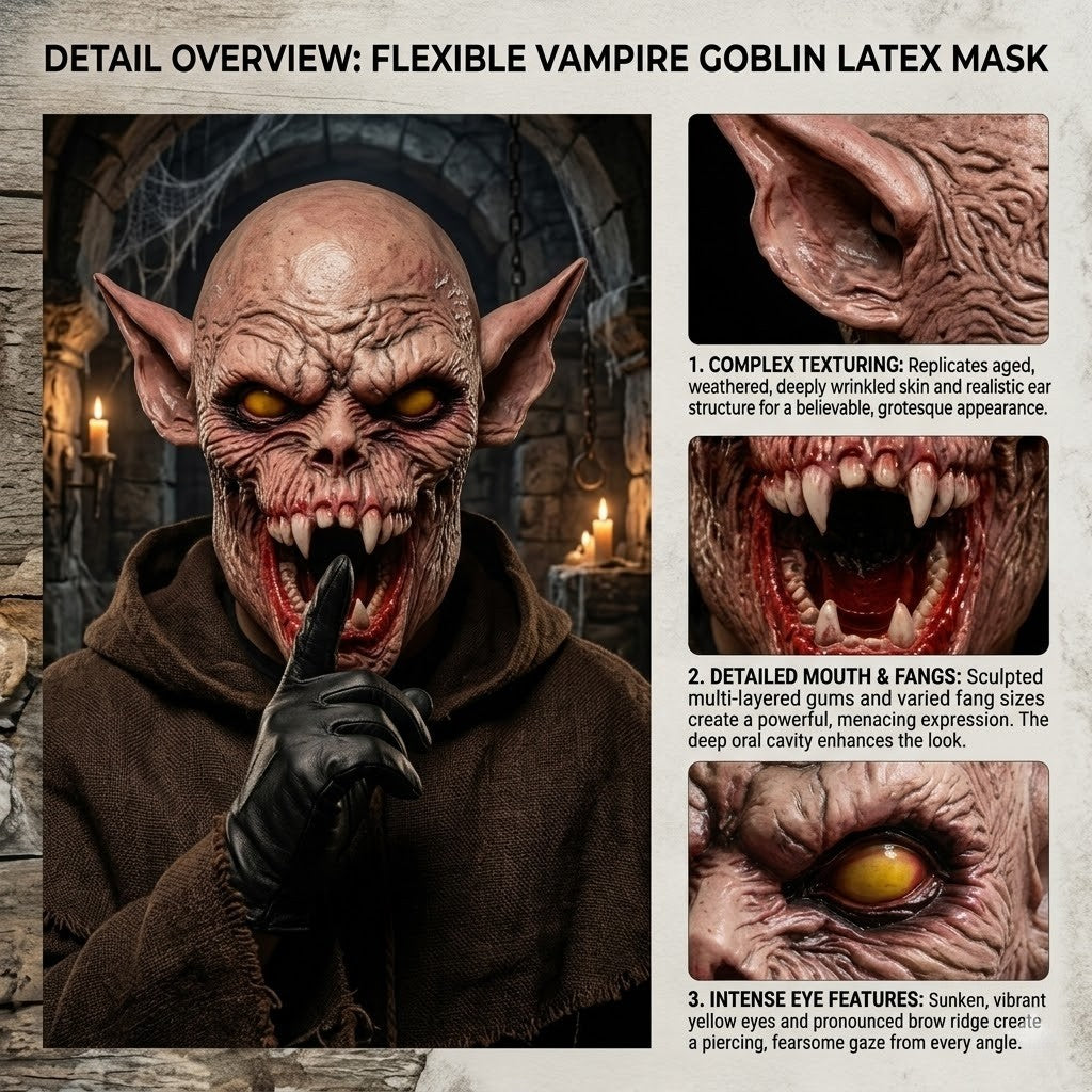 Scary Realistic Demon Vampire Mask Latex Full Head Horror Ghoul Monster Mask For Halloween Cosplay Party Props Adult Costume