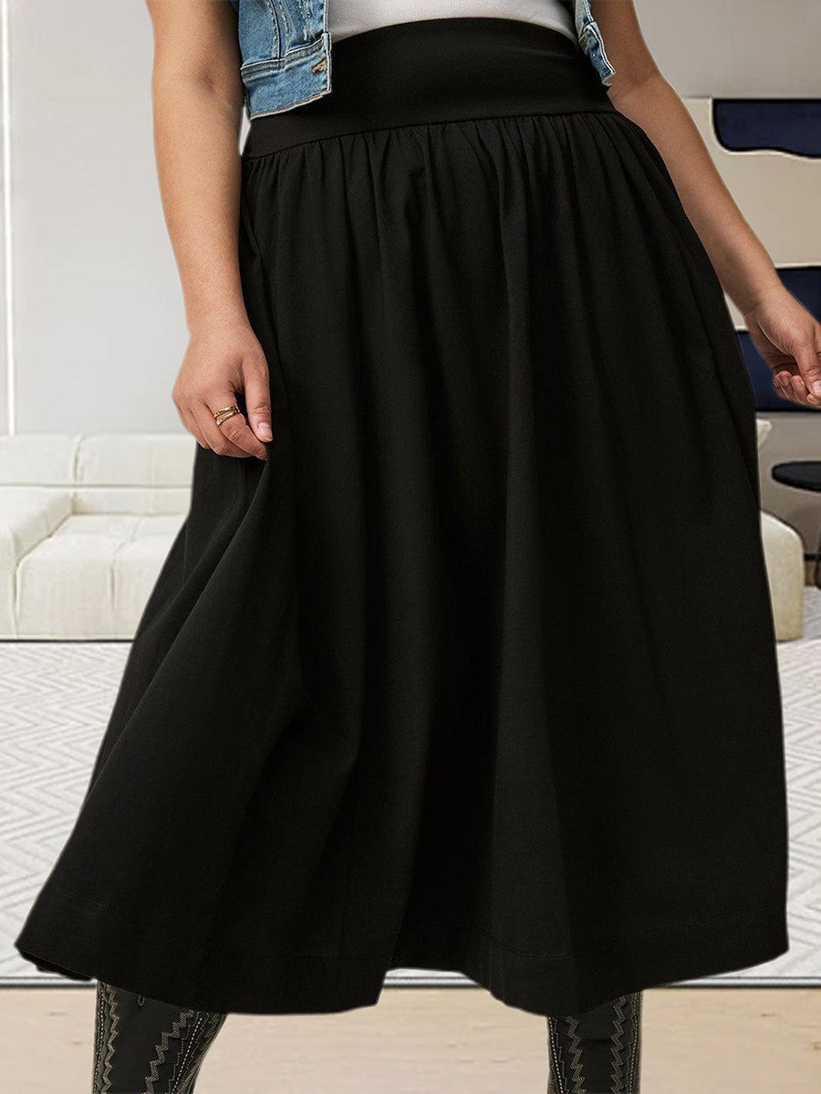 Women s Maxi Skirt Stylish High Waist A-Line Pleated Solid Color Long Skirt for Chic Everyday Wear