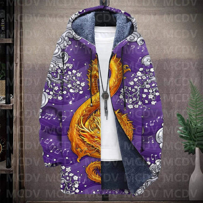 Men's Retro Print Plush Thick Long-Sleeved Coat Cardigan Dragon 3D Prined Fleece Hooded Overcoat Unisex Thick Warm Jacket