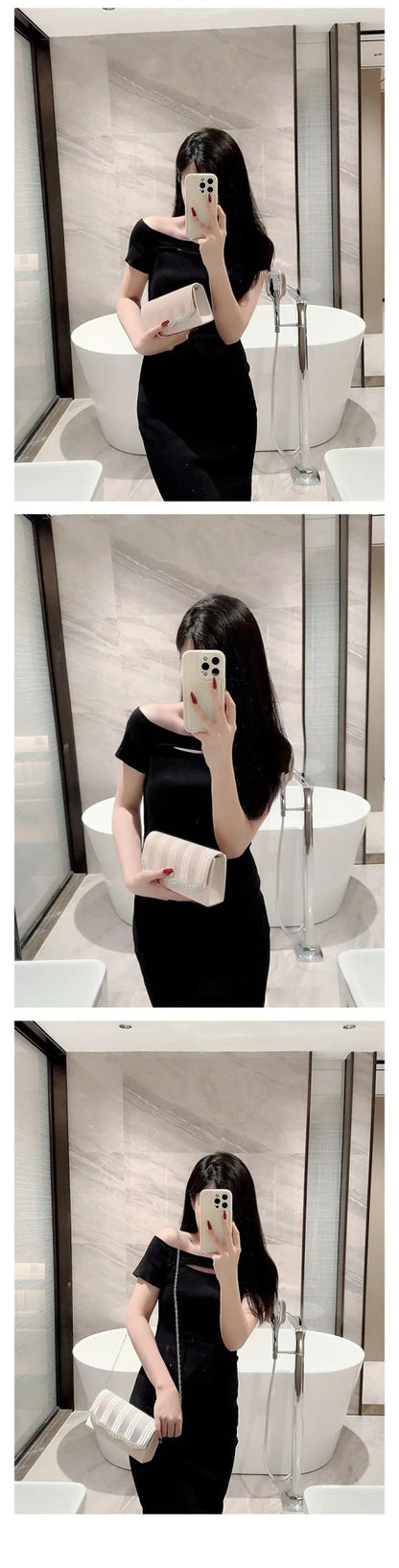 Glitter Ladies Silver Clutch Bag Envelope Evening Bag Fashion Elegant Long Purse Women Chain Shoulder Bags Wedding Party Handbag