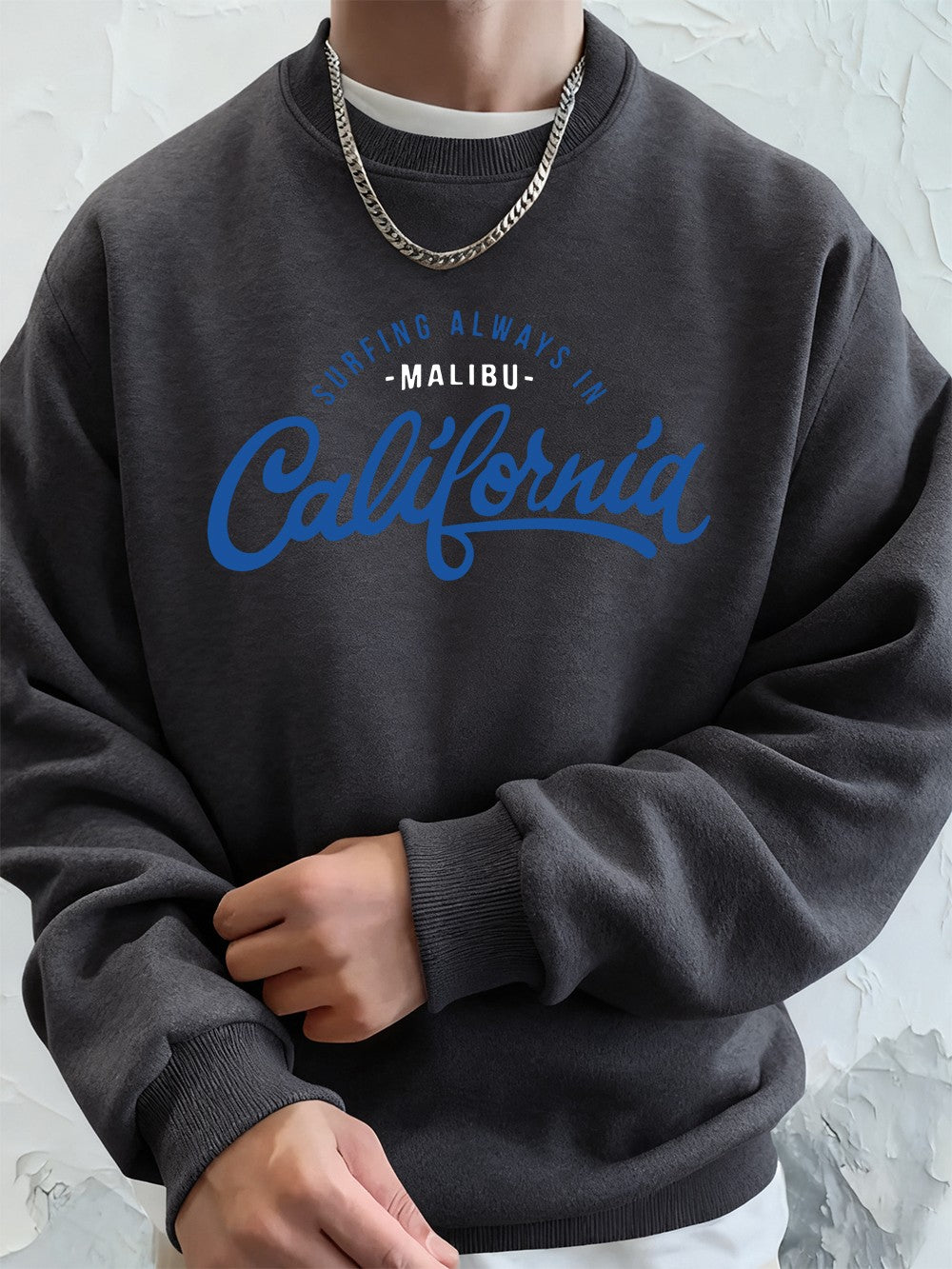 Surfing Always In California Prints Men Hoodies Autumn Fleece Warm Sweatshirt Casual Loose Crewneck Pullover Sports Male Clothes