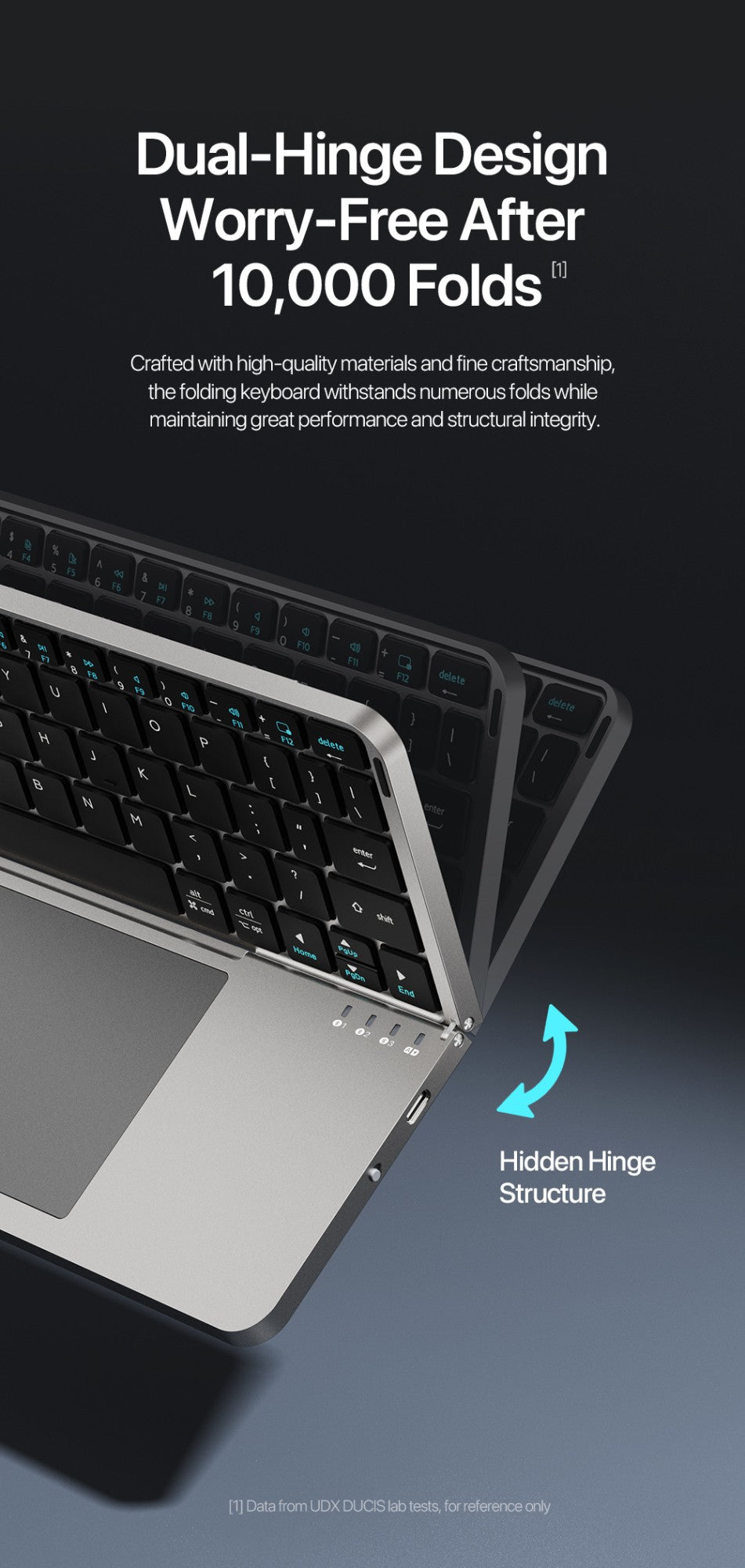 Teclado dobrável Bluetooth 5.0 DUX DUCIS com Touchpad e suporte de telefone para celulares, tablets e PCs com iOS, Android, Windows e Mac