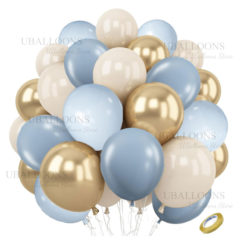 40Pcs White Sand Latex Balloons 10Inch Boho Sand White Metal Chrome Gold Balloons for Birthday Wedding Baby Shower Party Decor