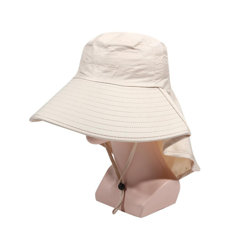 Chapéu de Proteção Solar de Verão Feminino, Viseira para Sol, Pesca, Caminhada, Viagem, Proteção de Pescoço, Lenço, Chapéu de Balde