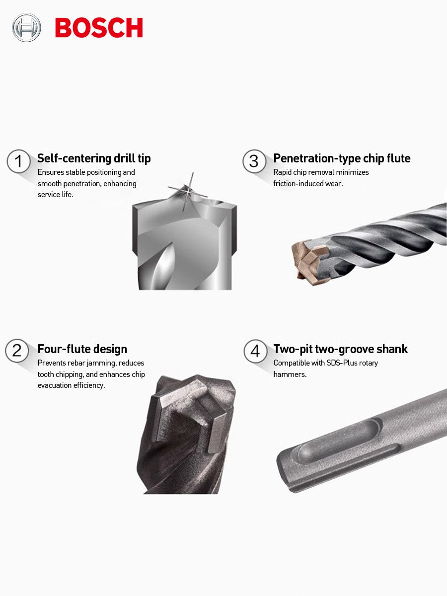Broca de martelo rotativo Bosch SDS Plus 4 furos série 5 para perfurar furos em concreto armado para trabalho de construção