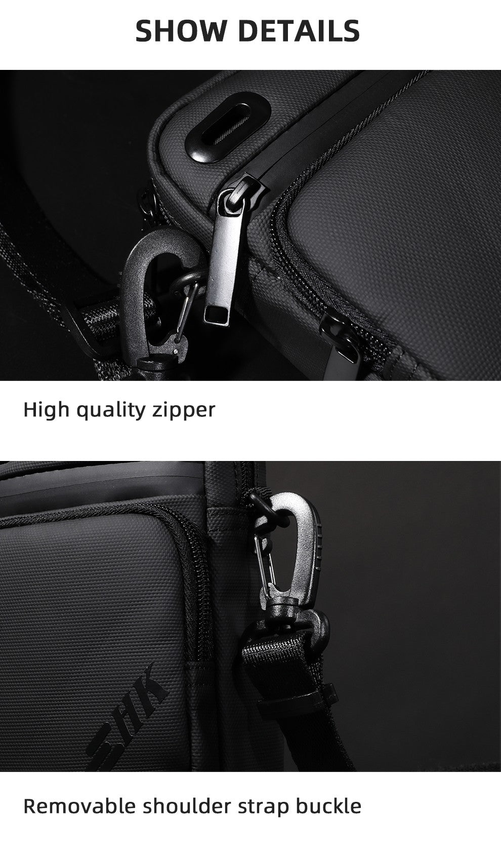 HK Casual Men's Shoulder Bag Large Crossbody Bag USB Charging Travel Sports Chest Bags Waterproof Sling Pack With Headphone Jack
